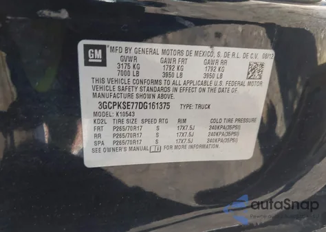 2013 Chevrolet Silverado 1500 Lt из США, поврежденный, VIN 3GCPKSE77DG161375